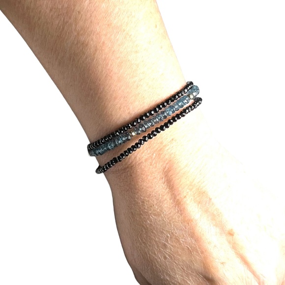 Solid 14k Gold Natural Black Spinel London Blue Topaz Wrap Bracelet | Necklace - Picture 12 of 12